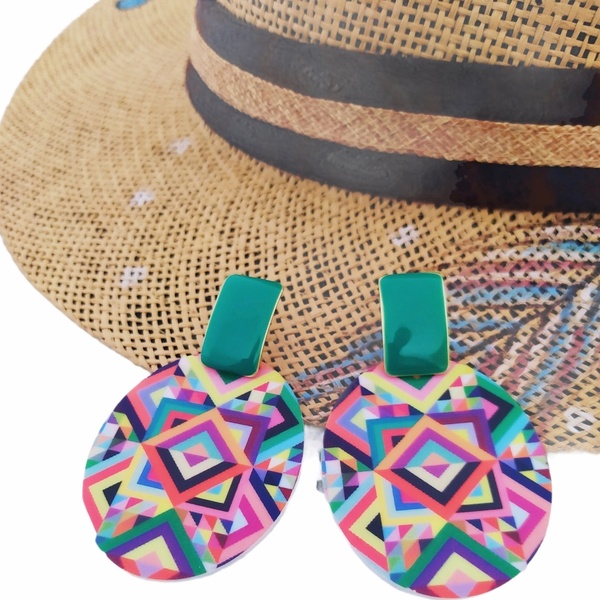 Boho colorful earrings - plexi glass, boho, κρεμαστά, faux bijoux - 2
