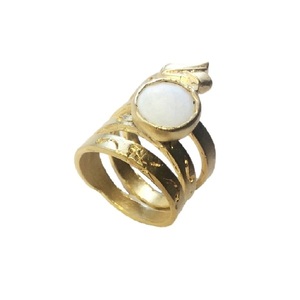 Μπρούντζινο επίχρυσο μακρύ φιδωτό δαχτυλίδι με λευκό φίλντισι - επιχρυσωμένα, μπρούντζος, μεγάλα, αυξομειούμενα