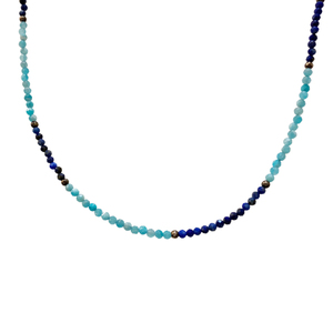 Seed Bead Κολιέ με ημιπολύτιμες πέτρες από Μπλε Lapis Lazuli & Τυρκουάζ Amazonite! Ασήμι 925. Mήκος κολιέ 44cm - Πάχος πέτρας 2,5mm - ημιπολύτιμες πέτρες, κοντά, boho, seed beads