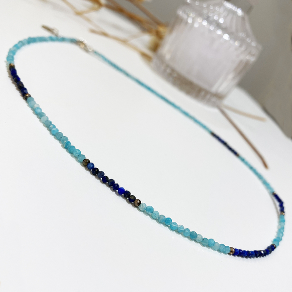 Seed Bead Κολιέ με ημιπολύτιμες πέτρες από Μπλε Lapis Lazuli & Τυρκουάζ Amazonite! Ασήμι 925. Mήκος κολιέ 44cm - Πάχος πέτρας 2,5mm - ημιπολύτιμες πέτρες, κοντά, boho, seed beads - 4