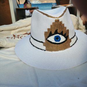 Gold eye hat - ζωγραφισμένα στο χέρι, ψάθινα - 3