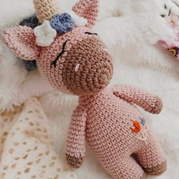 Amigurumi μονόκερος unicorn πλεκτό κουκλάκι 25 εκ. ροζ - δώρο, crochet, δώρα για βάπτιση, λούτρινα - 5