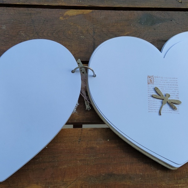 Ξύλινο βιβλίο ευχών γάμου σε σχήμα καρδιά 25 εκ - vintage, καρδιά, romantic - 4