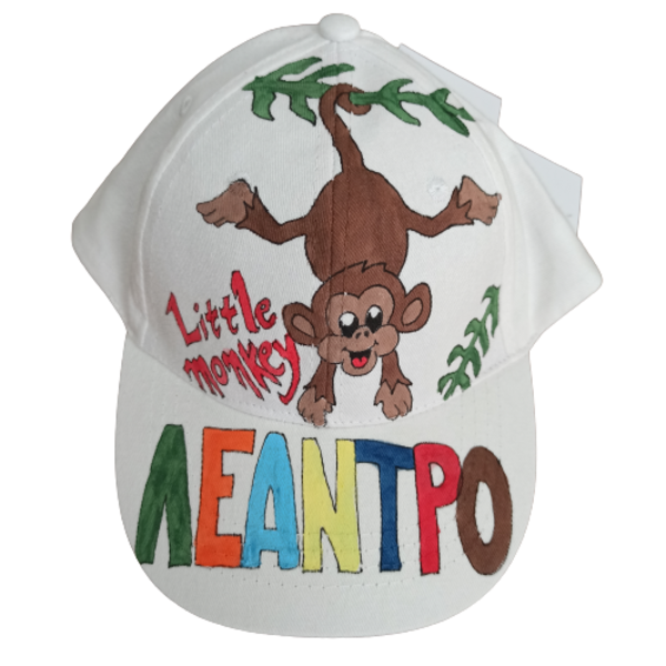 παιδικό καπέλο jockey με όνομα και θέμα μαιμού ( monkey ) - ζωγραφισμένα στο χέρι, όνομα - μονόγραμμα, καπέλα