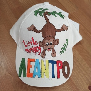 παιδικό καπέλο jockey με όνομα και θέμα μαιμού ( monkey ) - ζωγραφισμένα στο χέρι, όνομα - μονόγραμμα, καπέλα - 2