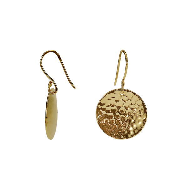 Χειροποίητα χρυσόχρωμα κρεμαστά στρόγγυλα σκουλαρίκια - ορείχαλκος, φλουρί, κρεμαστά, μεγάλα, faux bijoux - 2