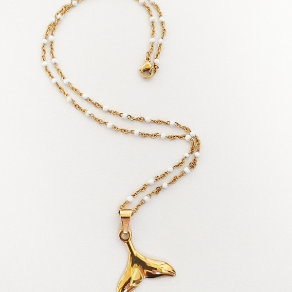 Κολιέ ατσάλινο με ουρά φάλαινας σε χρυσό χρώμα - charms, ψάρι, ατσάλι, φθηνά - 2