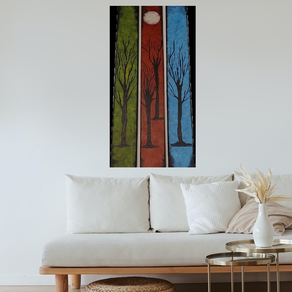 Καμβάς - Μοντερνα ζωγραφική με ακρυλικά - τρίπτυχο -10x100cm/τεμ - πίνακες & κάδρα, πίνακες ζωγραφικής - 3