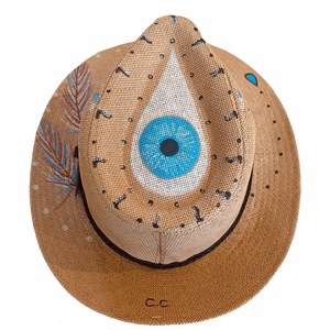 Ψάθινο καπέλο - Panama evil eye style - ζωγραφισμένα στο χέρι, ψάθινα