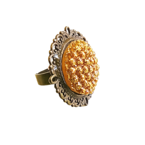 Δαχτυλίδι στρόγγυλο σε μπρούντζινη βάση με χρυσή κυψέλη - γυαλί, μπρούντζος, μεγάλα, αυξομειούμενα, φθηνά