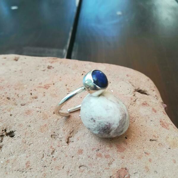 Ασημένιο δαχτυλίδι με ημιπολύτιμη πέτρα λάπις λάζουλι - ασήμι, μικρά, αυξομειούμενα - 5