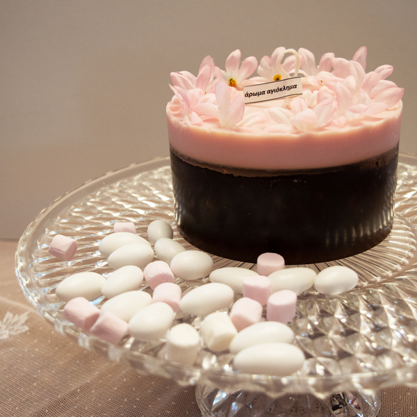 Κερί χειροποίητο ανθισμένος κύλινδρος με άρωμα αγιόκλημα με ροζ λουλούδια - χειροποίητα, αρωματικά κεριά, κερί σόγιας - 2