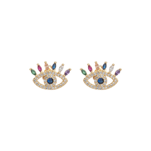 Σκουλαρίκια Καρφωτά με Zircon "Strassy Eye" - επιχρυσωμένα, ορείχαλκος, μάτι, καρφωτά, μικρά