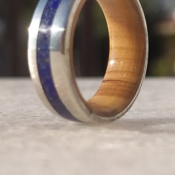 Χειροποίητο ατσάλινο πολυεδρικό Δαχτυλίδι με ξύλο - ατσάλι, σταθερά, μεγάλα - 5