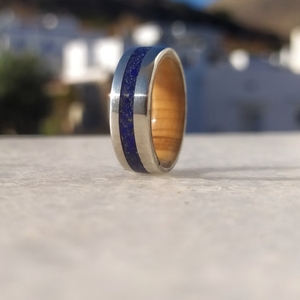 Χειροποίητο δαχτυλίδι με ξύλο και ανοξείδωτο ατσάλι - ημιπολύτιμες πέτρες, μικρά, ατσάλι, σταθερά - 2
