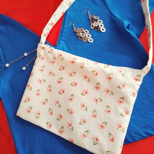 Τσάντα ώμου - χειρός λευκή με λουλούδια 22x16εκ. - ύφασμα, ώμου, κουμπί, φλοράλ, μικρές - 4