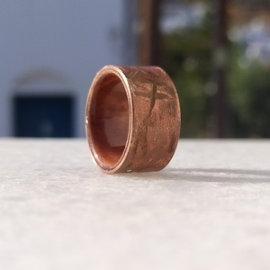 Χειροποίητο δαχτυλίδι από ξύλο και χαλκό - χαλκός, σταθερά, μεγάλα - 2
