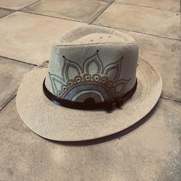 Καπέλο Panama - Santorini - ζωγραφισμένα στο χέρι, ψάθινα - 4