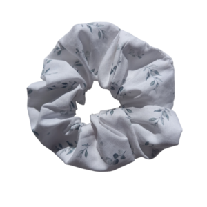 scrunchie white floral - ύφασμα, φλοράλ, λαστιχάκια μαλλιών