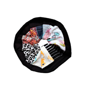Χειροποίητο scrunchie XL με φάσα μαύρη, patchwork. - κοκκαλάκι, ύφασμα, μαμά, λαστιχάκια μαλλιών