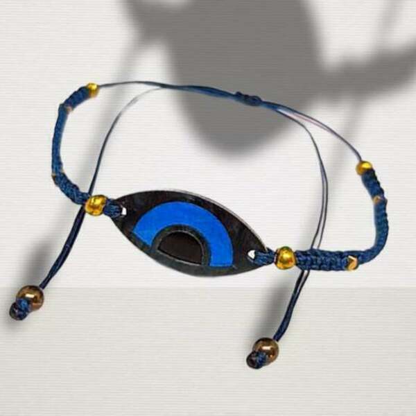 Βραχιόλι Blue Black Μακραμέ με μάτι από Plexi και Αιματίτη - μακραμέ, plexi glass, χεριού, αυξομειούμενα - 3