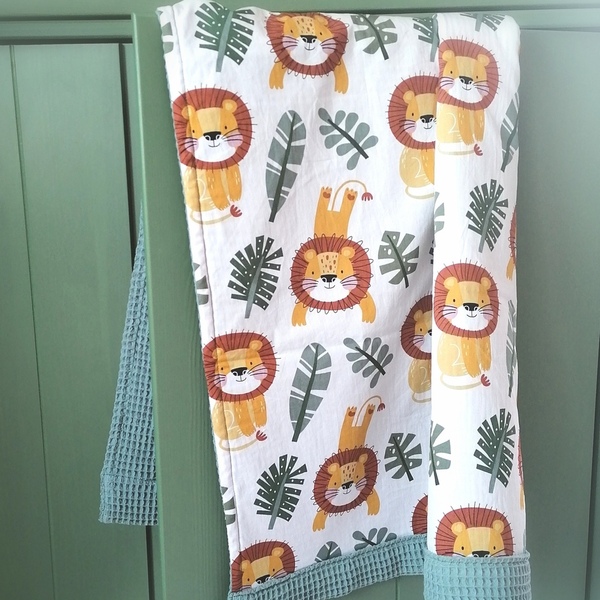 Βρεφική πικέ κουβέρτα με λιοντάρια - δώρο, χειροποίητα, βρεφικά, λιοντάρι, κουβέρτες - 2