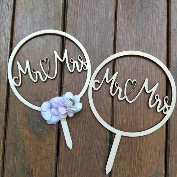 Wedding cake topper Mr&Mrs με λουλούδια 10 εκατοστά - mr & mrs - 2