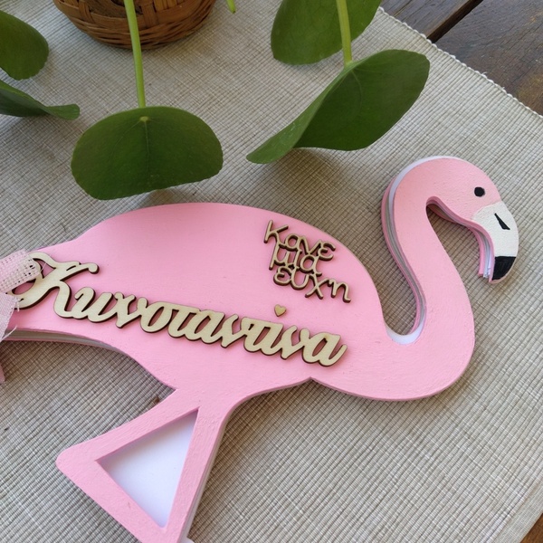 Ξύλινο βιβλίο ευχών φλαμίνγκο 30 εκατοστών - κορίτσι, flamingos - 4