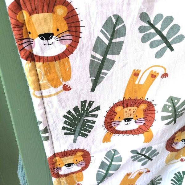 Βρεφική πικέ κουβέρτα με λιοντάρια - δώρο, χειροποίητα, βρεφικά, λιοντάρι, κουβέρτες - 3