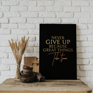 "Never Give Up" Inspirational Quote Σε Γυάλινη Κορνίζα Με Κλιπ 21x30cm - πίνακες & κάδρα, πίνακες ζωγραφικής - 2