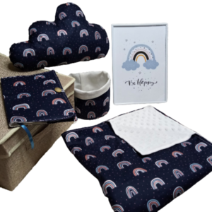 Σετ δώρου για νεογέννητο από βαμβακερό ύφασμα μπλε -ουράνιο τόξο ( 6 τεμ.) - αγόρι, δώρο, δώρα για παιδιά, σετ δώρου, δωμάτιο παιδιών
