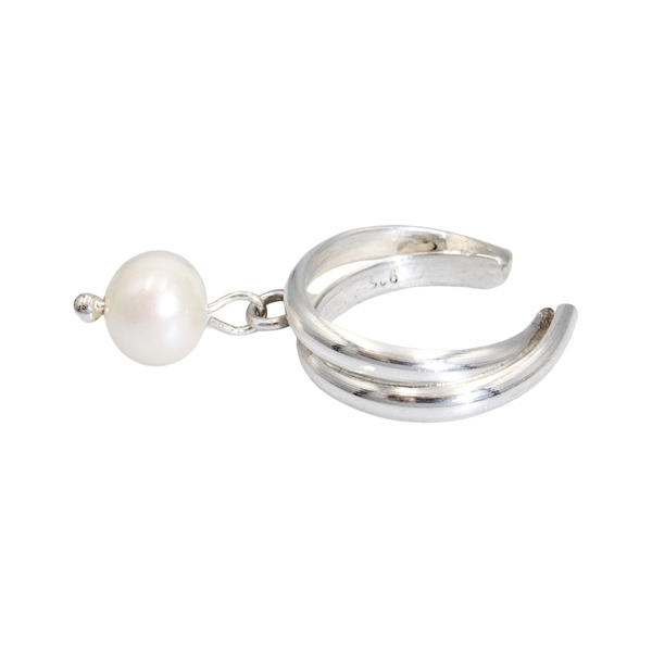 Ασημένιο μονό σκουλαρίκι Pearl Ear Cuff με μαργαριτάρι γλυκού νερού. - μικρά, ασήμι, μαργαριτάρι