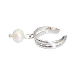 Ασημένιο μονό σκουλαρίκι Pearl Ear Cuff με μαργαριτάρι γλυκού νερού. - ασήμι, μαργαριτάρι, μικρά, ear cuffs
