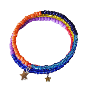Βραχιόλι πολύσειρο με πολύχρωμες χάντρες και αστέρια - ημιπολύτιμες πέτρες, αστέρι, πολύσειρα, χεριού, αυξομειούμενα