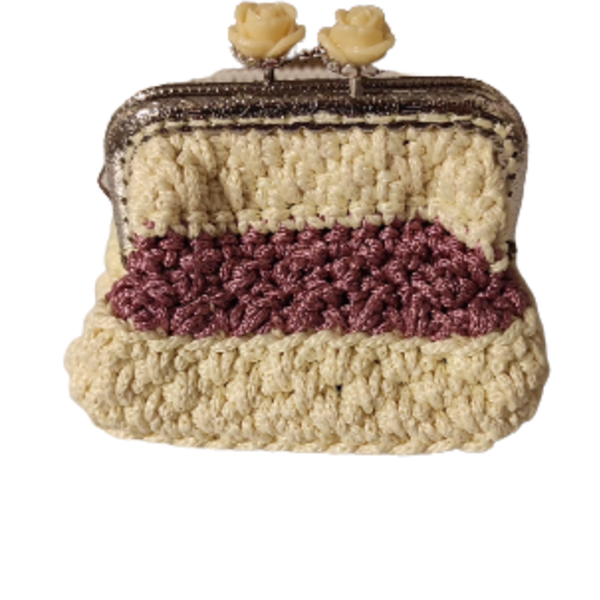 Πορτοφόλι crochet με κούμπωμα, βελονάκι, χειροποίητο κλειδαριά φιλί, - πορτοφόλια κερμάτων