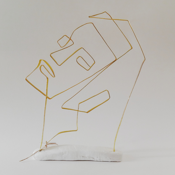 "Γραμμικό Πρόσωπο" Χειροποίητο επιτραπέζιο διακοσμητικό Αφαιρετικό σχέδιο, μοντέρνας διακόσμησης. 22x17,5x4,5 εκ. Αλουμίνιο και πηλός - μοντέρνο, διακόσμηση, πηλός - 4
