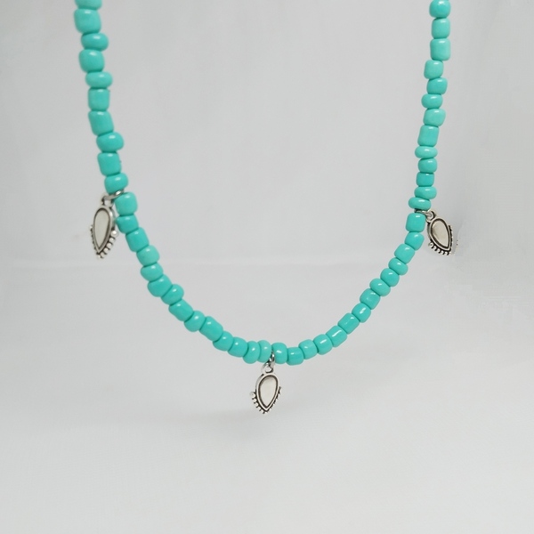 "Γαλάζιο κολιέ με έθνικ στοιχεία" - charms, χάντρες, κοντά, seed beads - 2