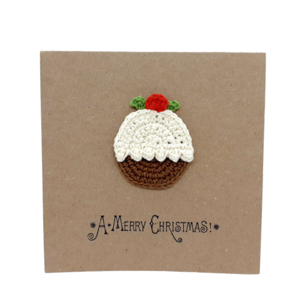 Κάρτα με πλεκτό χριστουγεννιάτικο γλύκισμα - νήμα, χριστουγεννιάτικο, ευχετήριες κάρτες