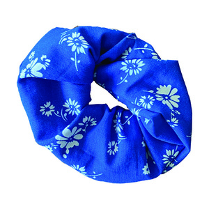 Scrunchie Blue with flowers - λαστιχάκια μαλλιών