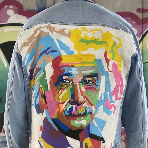 Einstein ( Άινσταϊν) σε τζιν τζάκετ ζωγραφιστός - ζωγραφισμένα στο χέρι, χειροποίητα - 2