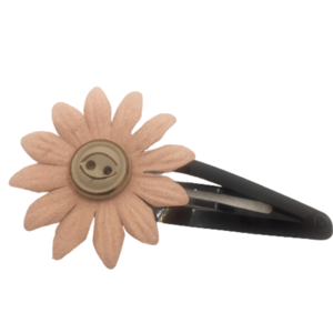 Παιδικό σετ κλιπ μαλλιών με λουλούδι και κουμπί ( 2 τμχ ) - κοκκαλάκι, ύφασμα, κορίτσι, hair clips - 3
