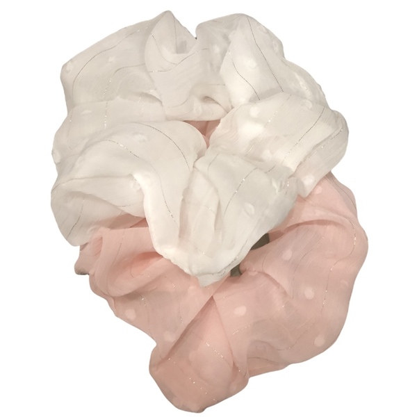 Σετ 2 τεμ. χειροποίητα scrunchies σε παλ αποχρώσεις λευκού ροζ - λαστιχάκια μαλλιών