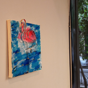 "Φλαμίνγκο" πίνακας μικρός - flamingos, διακοσμητικά, πίνακες ζωγραφικής - 3