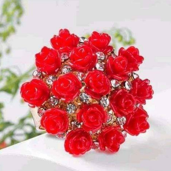 Δαχτυλίδι με κόκκινα τριαντάφυλλα - τριαντάφυλλο, ζιργκόν, boho, μεγάλα, αυξομειούμενα, φθηνά - 2