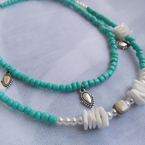 "Γαλάζιο κολιέ με έθνικ στοιχεία" - charms, χάντρες, κοντά, seed beads - 3
