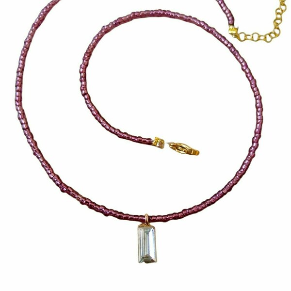 Τσόκερ με γυάλινες χάντρες κ κρυστάλινο στοιχείο - τσόκερ, κοντά, boho, seed beads