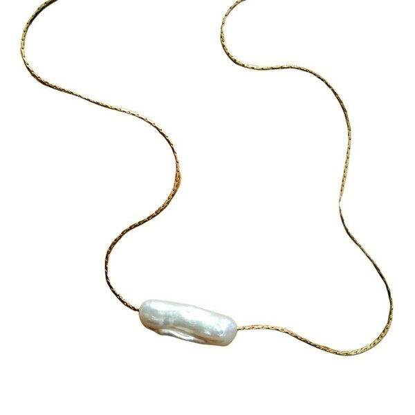 Ατσάλινη αλυσίδα snake με μαργαριτάρι - ατσάλι, boho, πέρλες