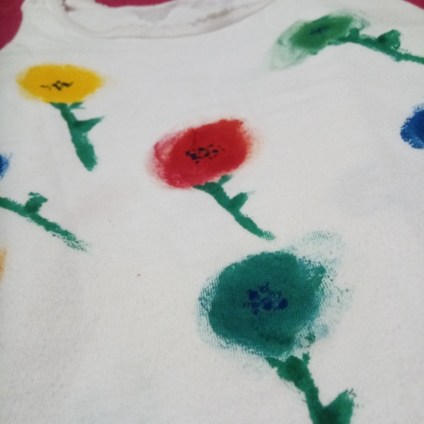 Χειροποίητη μπλούζα με λουλούδια ζωγραφισμένη στο χέρι - παιδικά ρούχα - 2