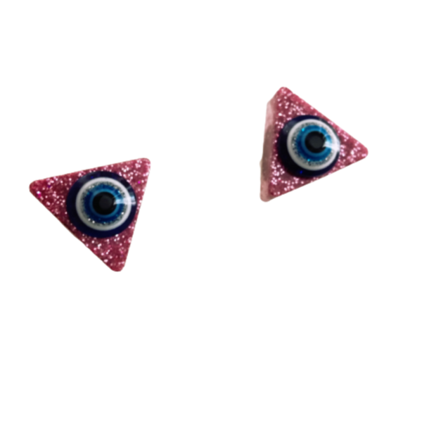 Σκουλαρίκια καρφωτά τρίγωνα από υγρό γυαλί - μάτι, καρφωτά, μικρά, plexi glass, ατσάλι