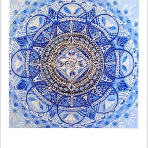 Blue Mandala πίνακας καμβάς 50Χ60Χ5 με ακρυλικά ζωγραφισμένος στο χέρι - πίνακες & κάδρα, πίνακες ζωγραφικής